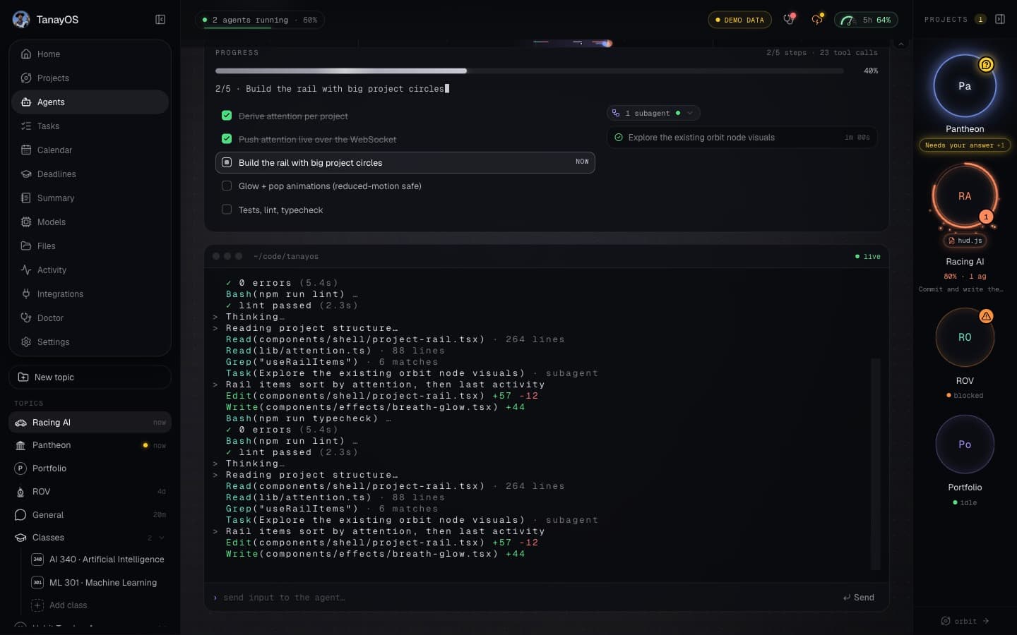 TanayOS agent terminal streaming output